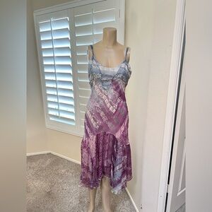 RANGOON SILK HANDKERCHIEF MULTI PRINT Resort floral midi‎ guest Dress small